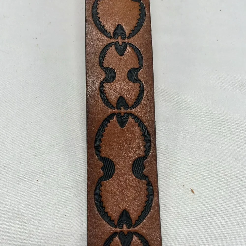 Vintage Levis Harness Leather Brown Tooled Western Belt